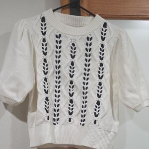 Able White and Black Crew Neck Sweater